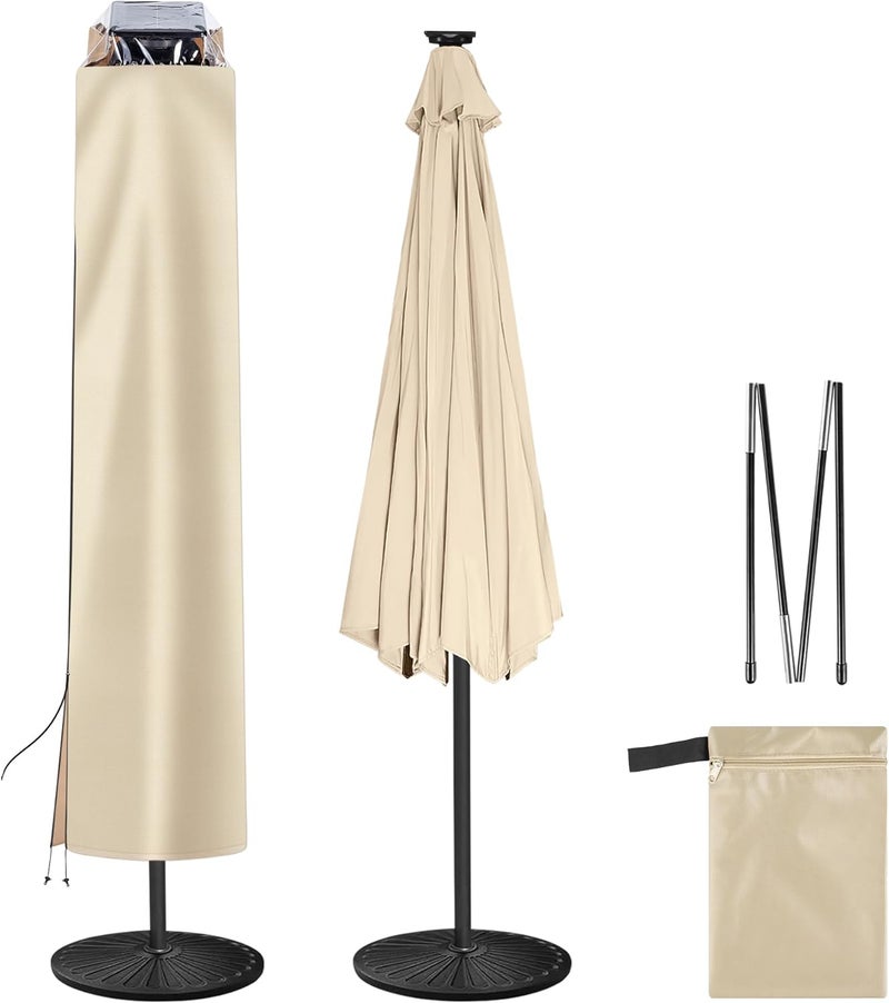 AckMizz Solar Patio Umbrella Cover - Solar Outdoor Umbrella Covers with Folding Rod, Transparent Top Oxford, Parasol Cover For 7.5ft 9ft 10ft 11ft LED Light Table Umbrella (Beige) - Image 1
